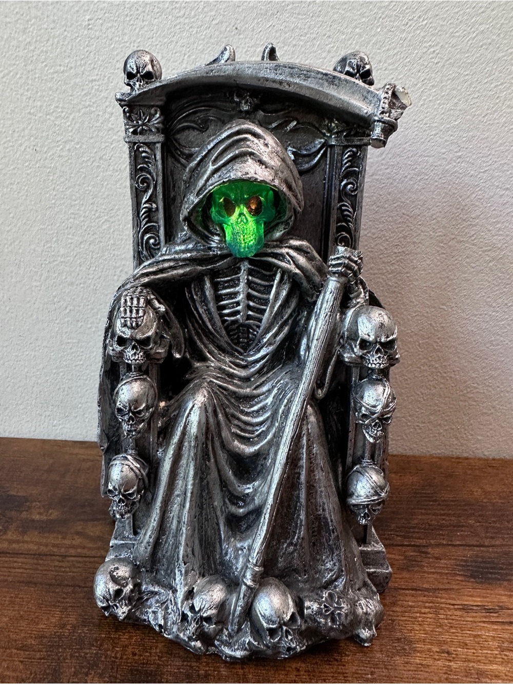 Ebros Dark Lord Grim Reaper Skeleton Throne LED Light Up Ghastly Skull Statue